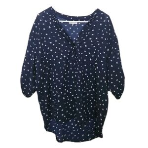Semi Sheer Star Print Vneck Blouse Top Size Medium Womens